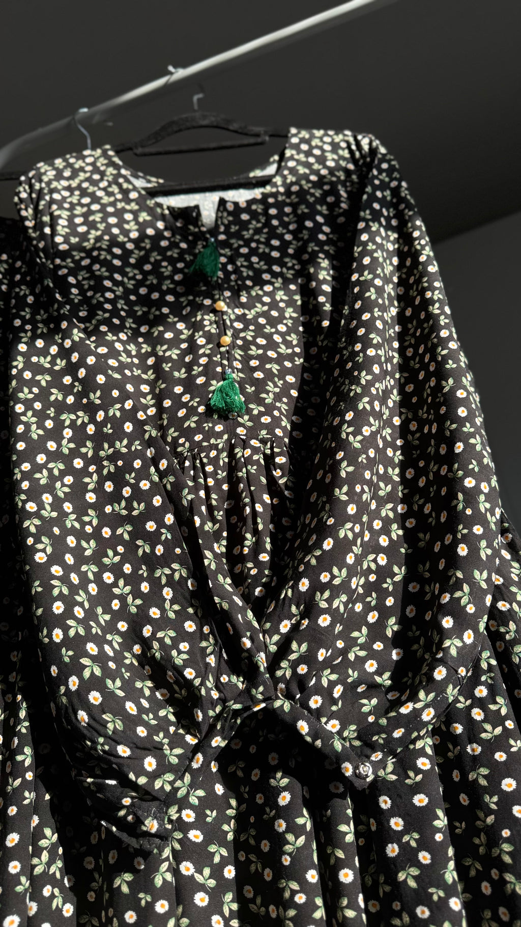 Black Floral Maternity and feeding dress Handmade