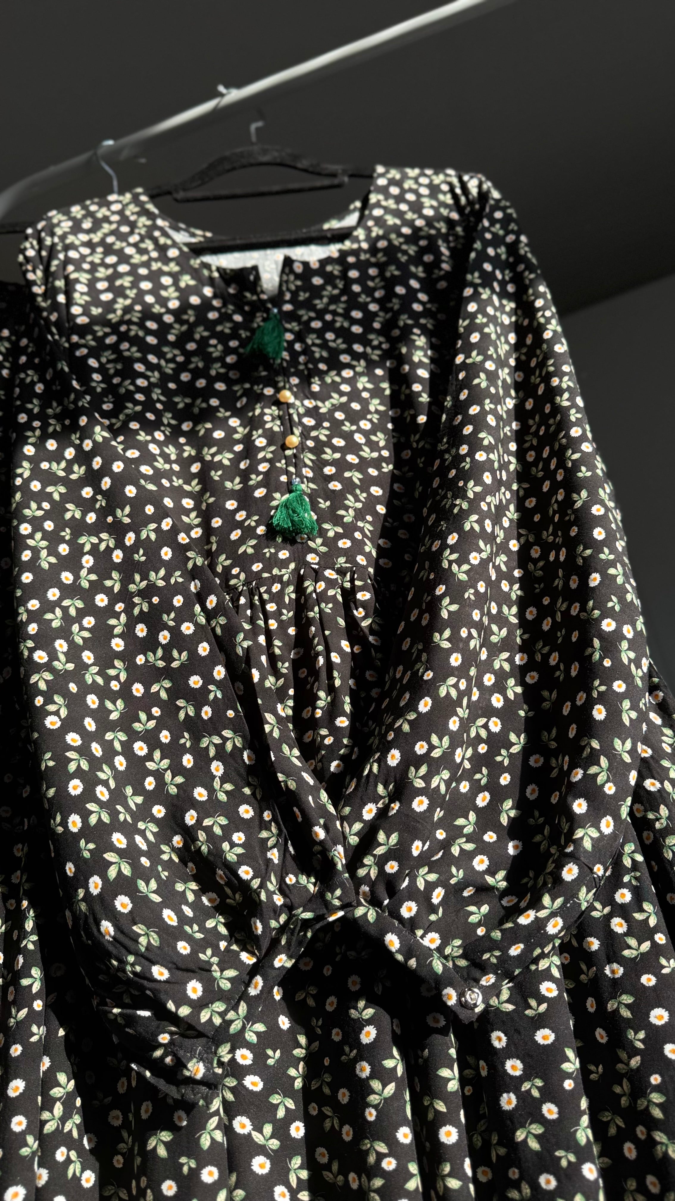 Black Floral Maternity and feeding dress Handmade